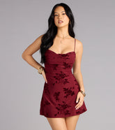 Velvet Bloom Cowl Mini Dress