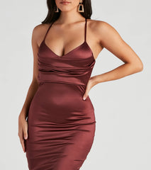 Love Debut Satin Pleat Midi Dress