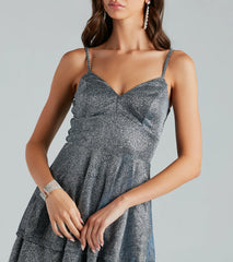 Cherished Shine Glitter Ruffled Skater Dress