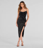 Dazzle Nights Glitter Rhinestone Velvet Midi Dress