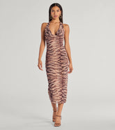 Sultry And Sassy Zebra Print Halter Midi Dress