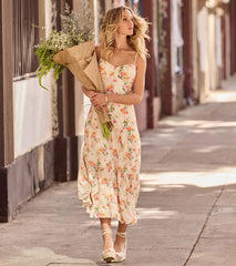 Delightful Directions V-Neck Floral Ruffled Midi Dress