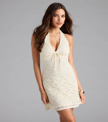 So Sweet Halter A-Line Lace Mini Dress
