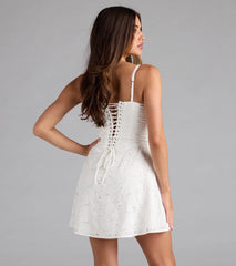 Sweet Lace-Up Cutout Eyelet Skater Dress