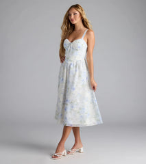 Charmed Sweetness Lace-Up Floral Chiffon Midi Dress
