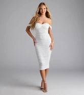 Classy Perfection Off-The-Shoulder Pearl Midi Dress