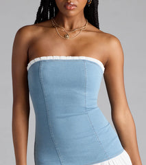 Cutesy Flair Ruffled Denim Mini Dress