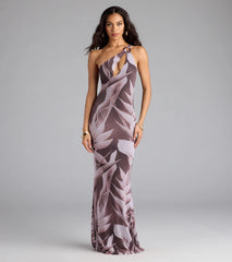 Vacay Mode Tropical Print One-Shoulder Maxi Dress