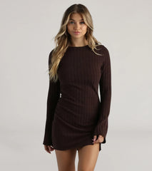 Casual Chills Long Sleeve Slit Mini Dress