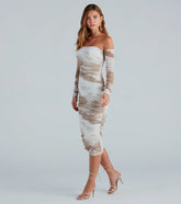 Living A Dream Marble Off-The-Shoulder Midi Dress