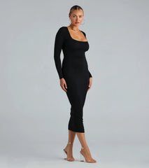 Smooth Silhouette Long Sleeve Bodycon Maxi Dress