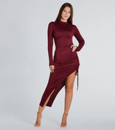 In The Lineup Mock Neck High Slit Midi Dress