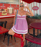 Life's A Picnic Sweetheart Lace Gingham Mini Dress