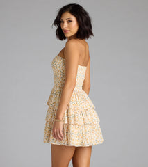 Sassy Sweet Floral Chiffon Ruffled Skater Dress