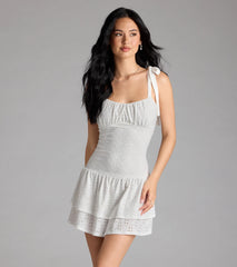 Life Is Sweet Eyelet Bodycon Ruffle Mini Dress