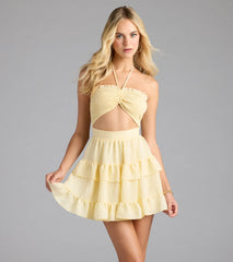 Blissful Cutie Halter Cutout Skater Dress
