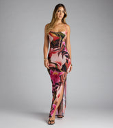 Falling For You Tropical Floral Slit Maxi Dress