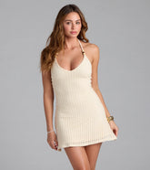 Summer-Coded Crochet Halter Mini Dress