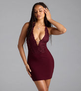 Maybe It's Love Plunge Lace Trim Mini Dress