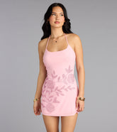 Rose Sparkle Rhinestone A-Line Mini Dress