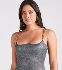 Ready For Chain Strap Glitter Mini Dress