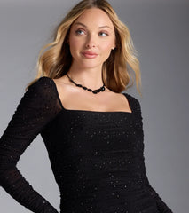 Irresistible Shine Rhinestone Mesh Mini Dress