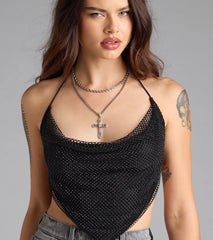 Destiny Driven Rhinestone Fishnet Crop Top
