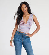 Taking The Plunge Floral Mesh Crop Top