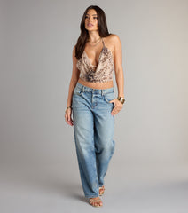 Purrfect Look Leopard Print Halter Crop Top