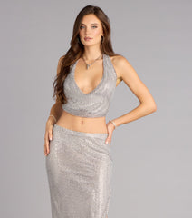 Cue The Sparkle Rhinestone Fishnet Halter Top