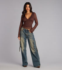 Glam Flair Long Sleeve Lace Top