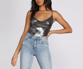 Metallic Cowl Spaghetti Strap Top
