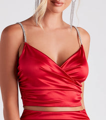 Totally Luxe Rhinestone Satin Crop Top