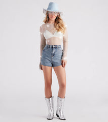 Glitzy Muse Rhinestone Fishnet Crop Top