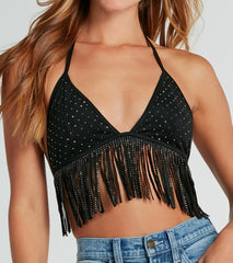 Rodeo Babe Rhinestone Fringe Halter Top