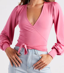 Slinky Knit Wrap Front Top