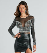 Best Dressed Faux Pearl Rhinestone Crop Top