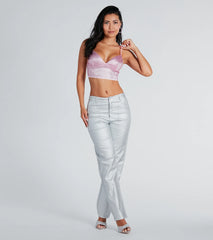 Going For Glam Rhinestone Satin Crop Top