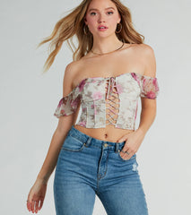 Gorgeous Blooms Lace-Up Floral Mesh Corset Top