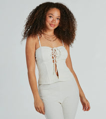 So Boho Lace-Up Crinkle Knit Top