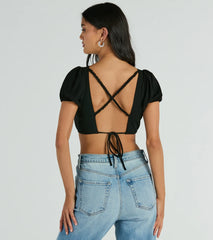 Adorable Allure Puff Sleeve Tie-Back Crop Top