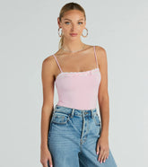 Darling Sass Sleeveless Lace Trim Bow Bodysuit