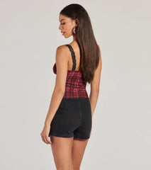 Check Me Out Lace Trim Plaid Crop Top