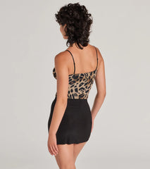 Feline Fierce Lace Trim Leopard Mesh Bustier