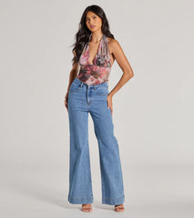 Sultry Impact Halter Abstract Floral Crop Top