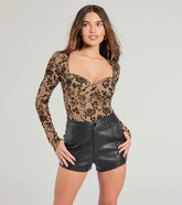 Chic 'Fit Floral Flocked Velvet Long Sleeve Bodysuit