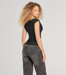 Just A Peek Cap Sleeve Lace Mesh Crop Top