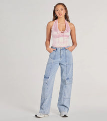 Lace Be Real Halter Satin Crop Top