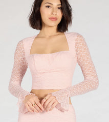 Perfect Match Long Sleeve Lace Crop Top