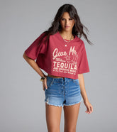 Give Me Tequila Oversized Crop Graphic Tee